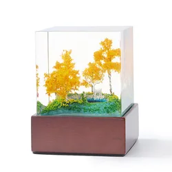 8cm Autumn Forest Cube Organism Resin Table Light Creactive Art Decoration Lamp Miniature Landscape Night Light USB Charge