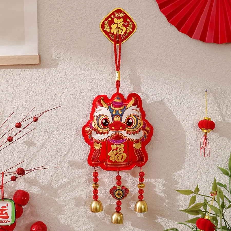 1pc 2026 Year of the Horse Spring Festival Fu character Lion Pendant Chinese New Year Store Home Blessing Gift Wind Chime Bell