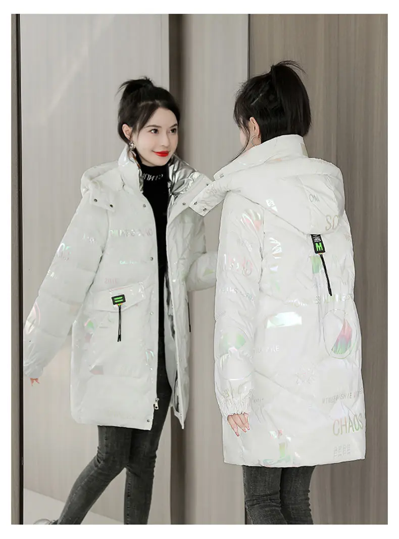 2026 Winter New Gloss Cotton Jacket Women's Medium to Long Korean Loose Coat Lady Thick Hooded Coats Female Warm Parker Overcoat