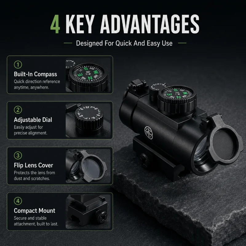 1X40RD Optical Lens Unit with Outside Direction Compass Outdoor Hobby Entertainment Parts Protective Flip Lens Caps