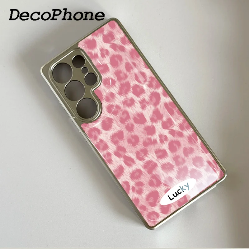 ins Lucky Pink Leopard Print Epoxy Phone Case Anti-drop  FOR Samsung Galaxy 23/24/25/26 PLus FE ULTRA EDGE