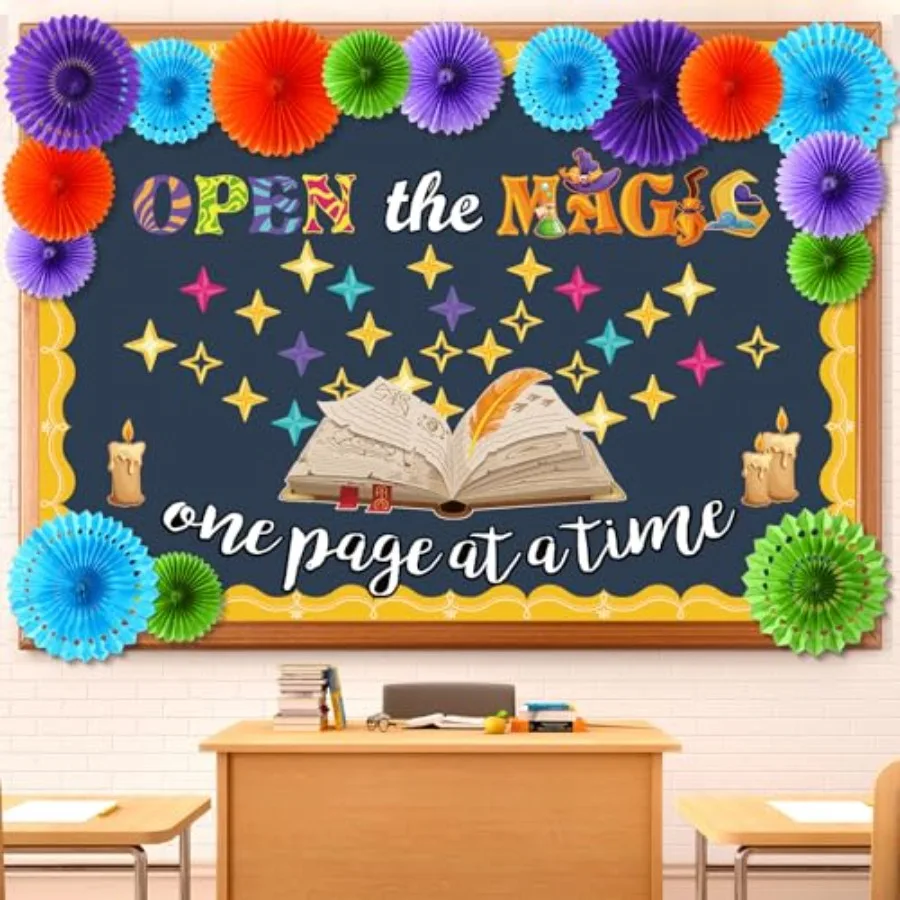 

83 Pcs Magic Themed Bulletin Board Set Open The Magic On Page At A Time Classroom Decoration Reading Bulletin Board for Back to