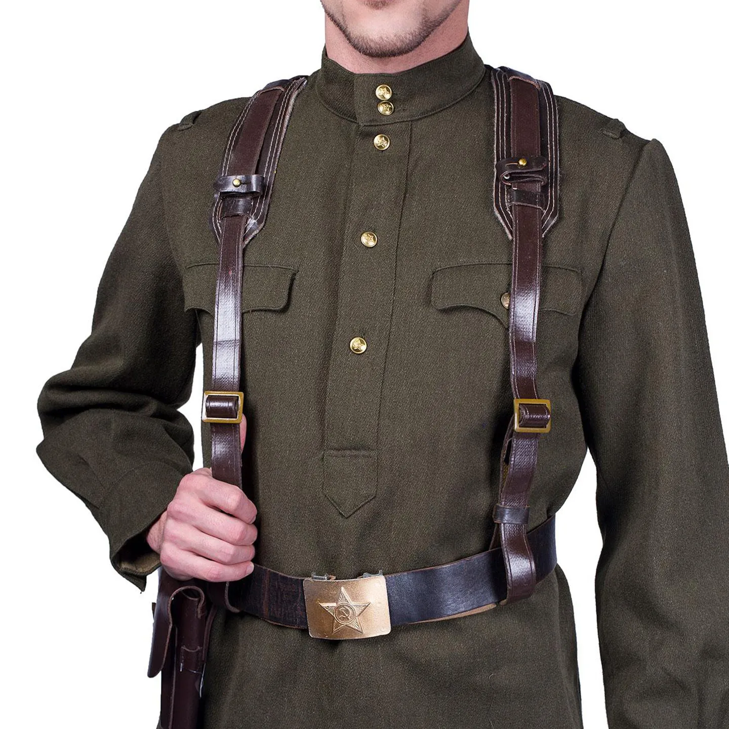 Soviet M69/M88 Field Harness Belt Vintage Rubberized Webbing Y-Strap with Metal Buckle Outdoor Tactical Carry Belt - view 4