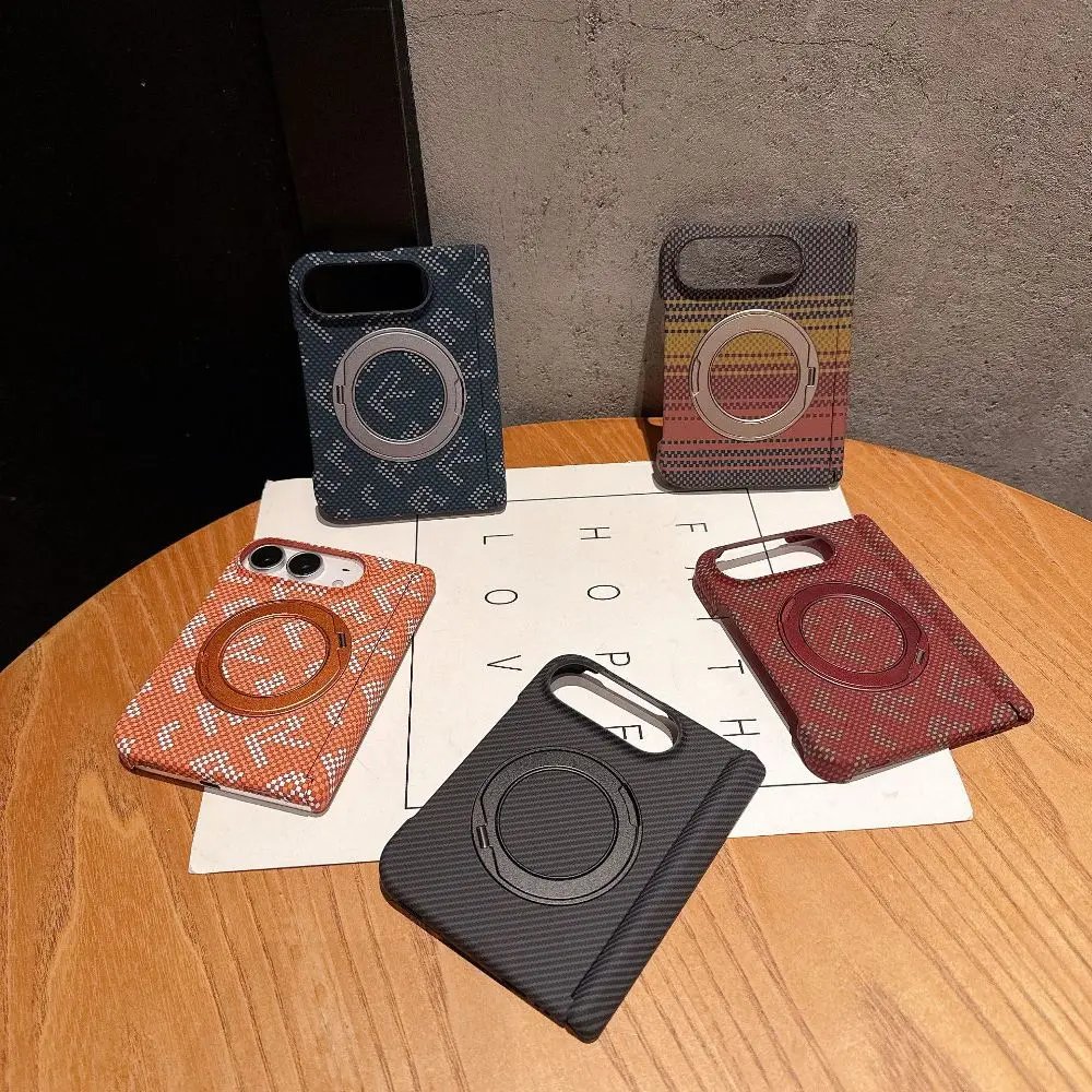 Fashion Carbon Fiber Texture Hard Phone Case for iPhone Duo with Supports Magnetic Charging