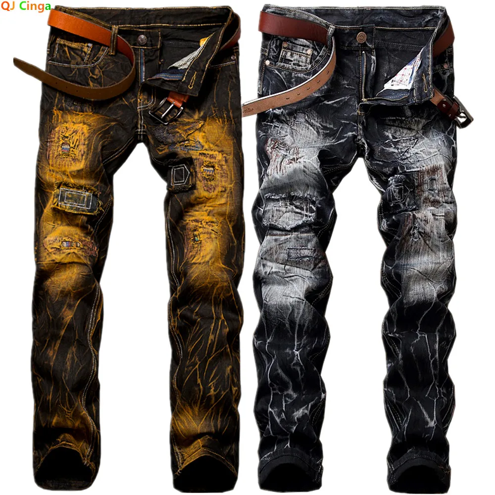 

Мужские джинсы в стиле ретро 2026 года, черно-желтые, модные повседневные брюки, синие джинсовые штаны, азиатские размеры 29-34, 36, 38, 40, 42.