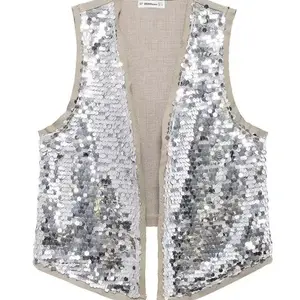 Zevity نسائي يورو على شكل V رقبة ترتر تصميم سترة مرقعة سيدة بلا أكمام مفتوحة خياطة كاجوال ريترو سترة قمم CT6229 أعلى 10 مبيعات ملابس نسائية في 80 و 90 - رقم 7