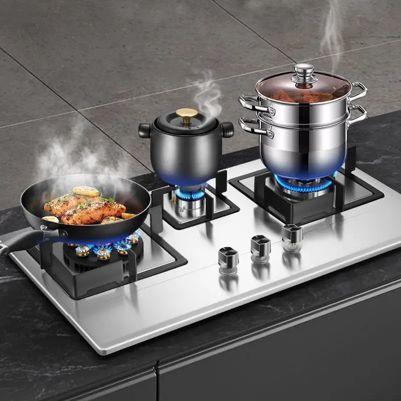 Fogão de três cabeças Fogão de três olhos a gás Cozinha doméstica à prova de explosão Gás liquefeito Fogão a gás natural