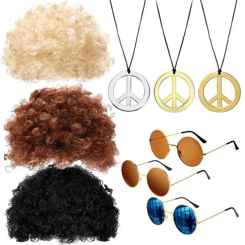 Disco Hip Hop Costume Set Afro Wig Sunglasses Necklace 50s/60s/70s Party Clothes Accessories Themed Party Supplies