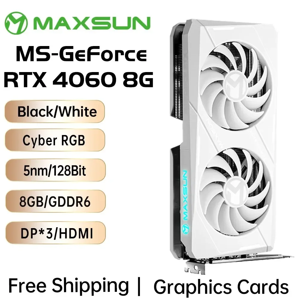 MAXSUN Graphics Cards RTX 4060 Terminator 8G GDDR6 GPU 128bit PCI Express 4.0 X8 Gaming Video Card Desktop Computer Components