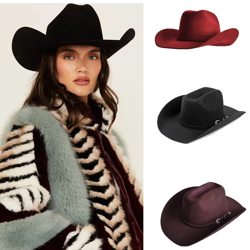 WOOL Hat Western Cowboy Hats for men women Cowgirl brown wool cowboy hat wide brim Felt Hat box packing outdoor sombrero hombre
