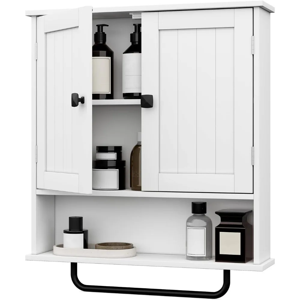 

Bathroom Cabinet Wall Mounted Medicine Cabinets with Towels Bar, Over The Toilet Storage Cabinet with 2 Doors and Adjustable Sh