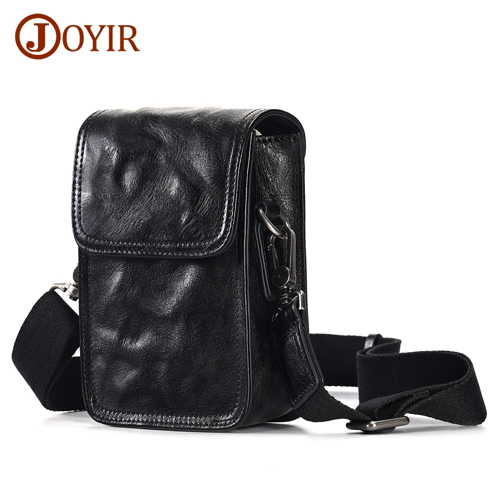 JOYIR Genuine Leather Small Crossbody Bag Fashion Flap Men\'s Waist Packs Phone Pouch Bags Casual Travel Hiking Shoulder Belt Bag