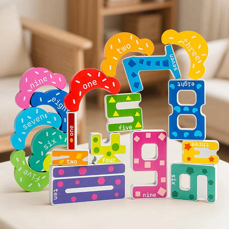 Wooden Educational Digital Blocks Creative Puzzles Stacking Toys Recognizing Color Numbers Montessori Gift