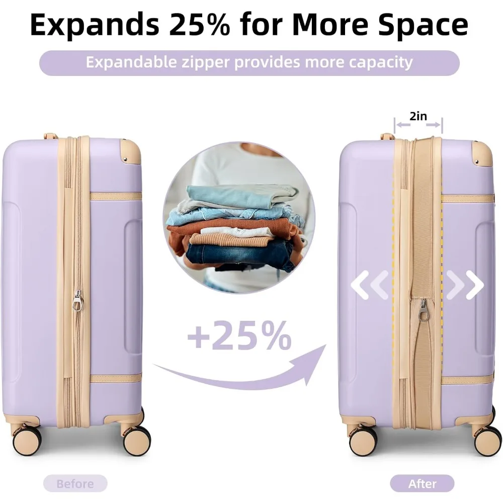 Juego de equipaje rígido expandible de 3 piezas con ruedas, cerradura TSA, 22x14x9, maleta aprobada por aerolínea para viajes