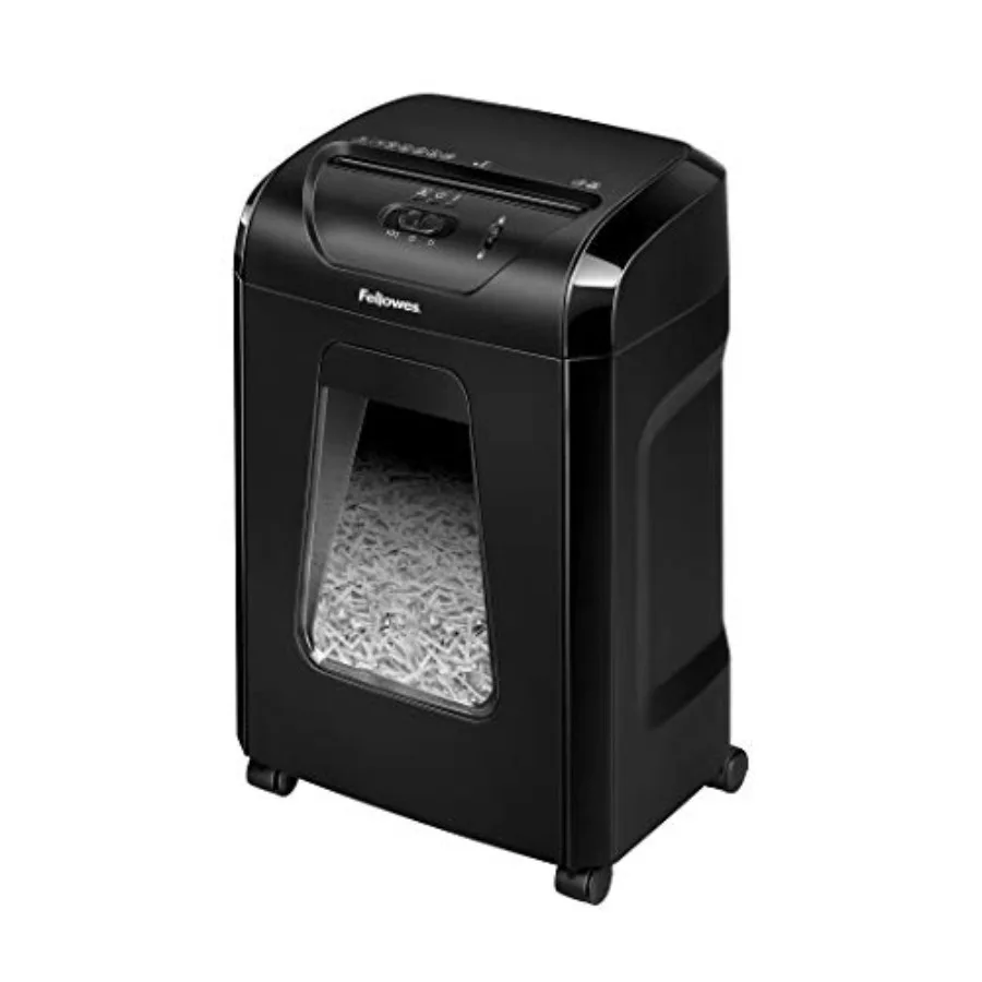 

Home office paper shredder with cross-cut function, durable plastic body, black color, compact 19.50 H x 9.69 W x 13.44 D desig