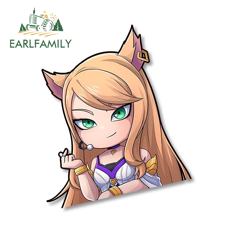 EARLFAMILY 13cm for KDA Chibi Half Body Karsa Ahri Akari Car Stickers Sunscreen Cartoon Decals Creative Windshield Car Goods