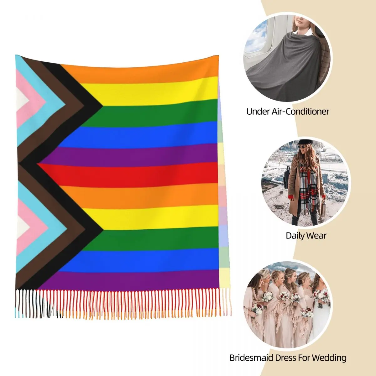 Vooruitgang Pride Vlag Sjaal Voor Vrouwen Warme Winter Pashmina Sjaals En Wikkel Lgbt Regenboog Grote Sjaal Sjaal Lichtgewicht