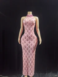 Sparkling sequin crystal long dress, ladies' evening dress, ball, birthday dress, sexy and transparent performance clothing