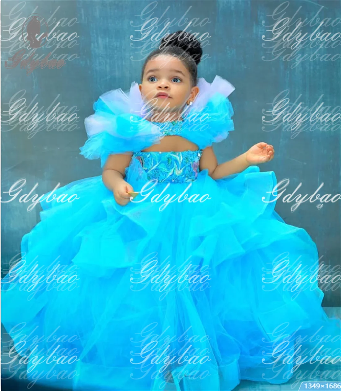 Fluffy Tulle Blue Luxurian Flower Girl Dresses Ball Gown Bridesmaid Ruffles Appliqued Birthday Little Girl Christmas Christening