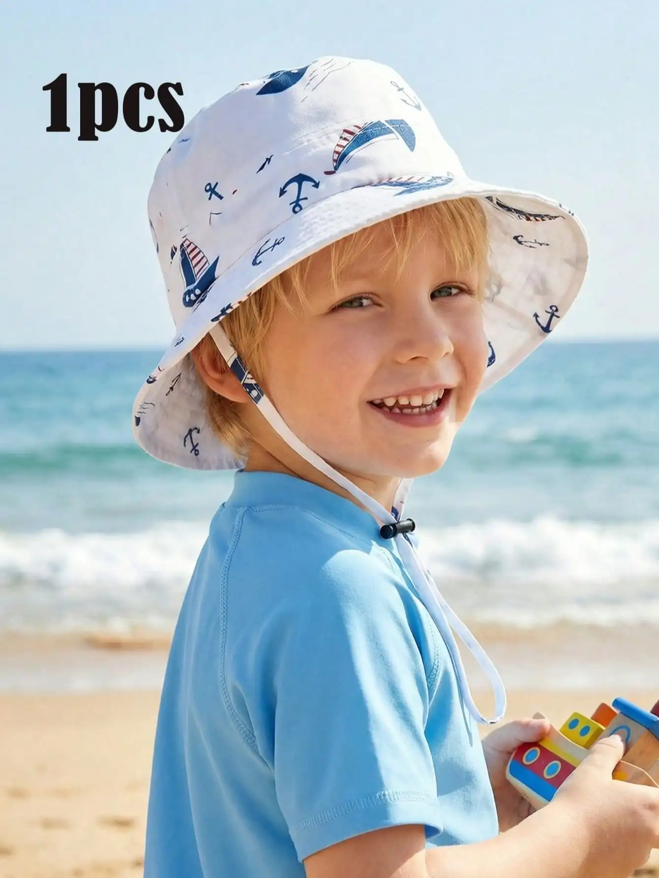 1pc White Anchor Navy Style Bucket Hat for Boys 3-8Y, Simple Kids Sun Hat Breathable Cap for Spring and Summer Outdoor Daily Use
