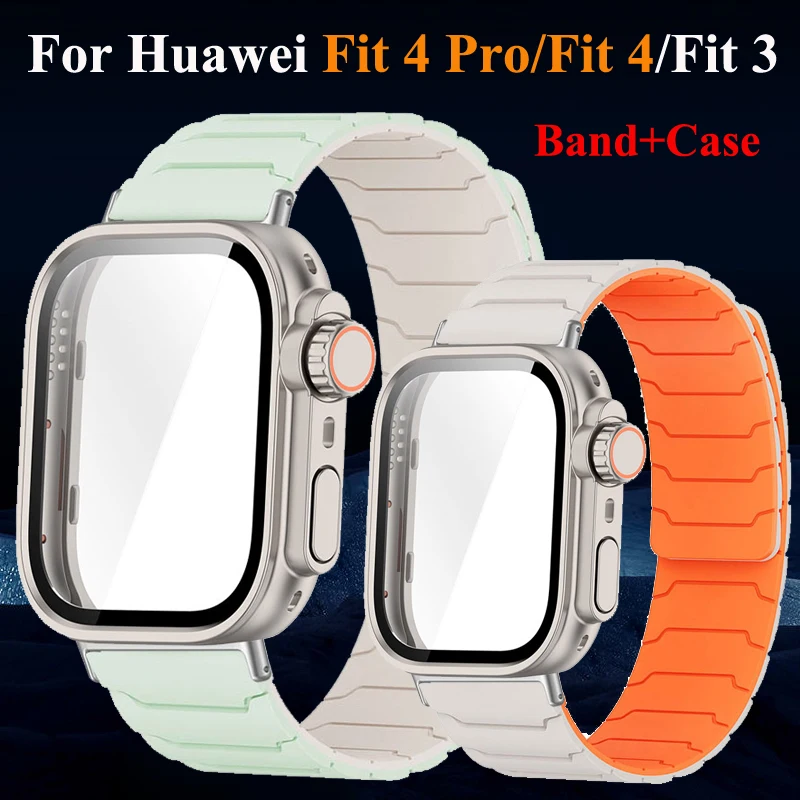 Change to Ultra Hülle + Silikon-Magnetband für Huawei Watch Fit 4 Pro Armband für Huawei Fit 3 Fit 4 Glasabdeckungsband