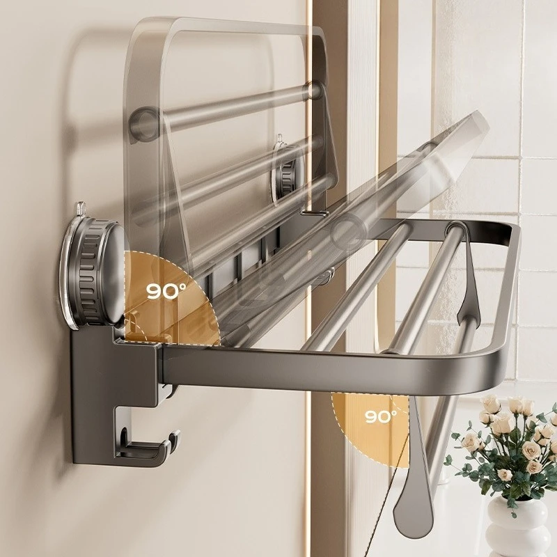 Suction cup towel rack bathroom towel storage rack bathroom hanging pole hook rack suction cup type no punching required