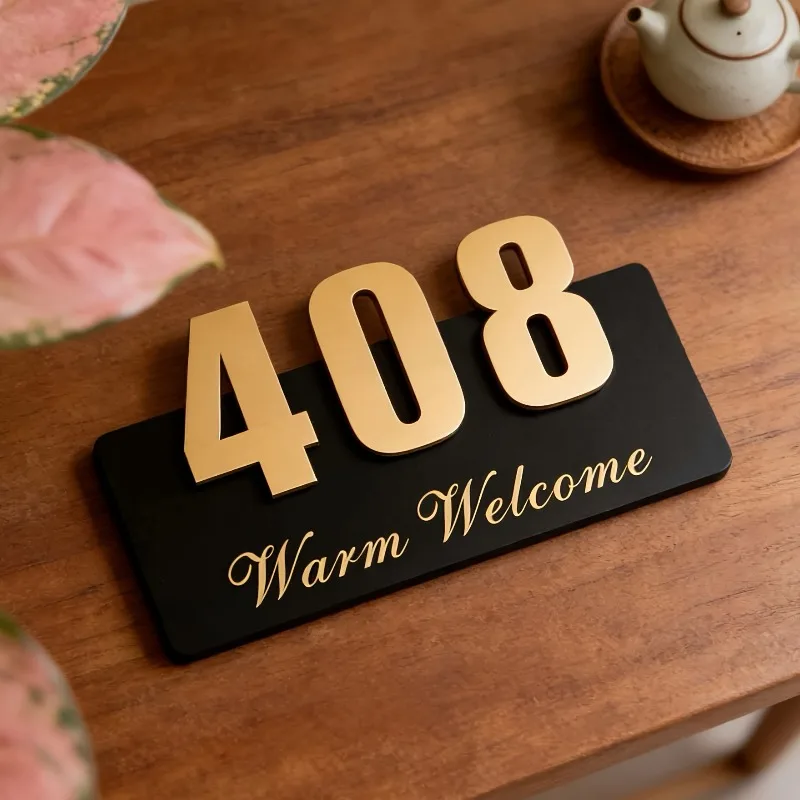 Custom Luxury Creative Acrylic House Number Plate Elegant Home Entry Door Sign Hotel Homestay Guest Room Address Decor Plaque
