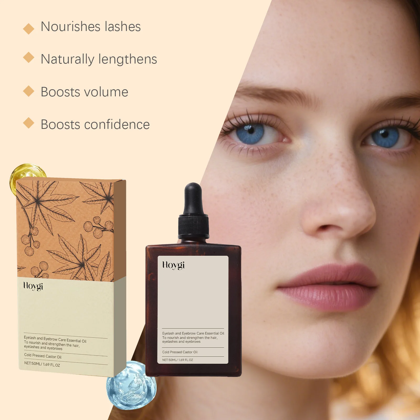 Olio essenziale per ciglia e sopracciglia Nutriente Rafforzare le ciglia Sopracciglia Migliora la lunghezza Curling Olio di ricino pressato a freddo 50ml