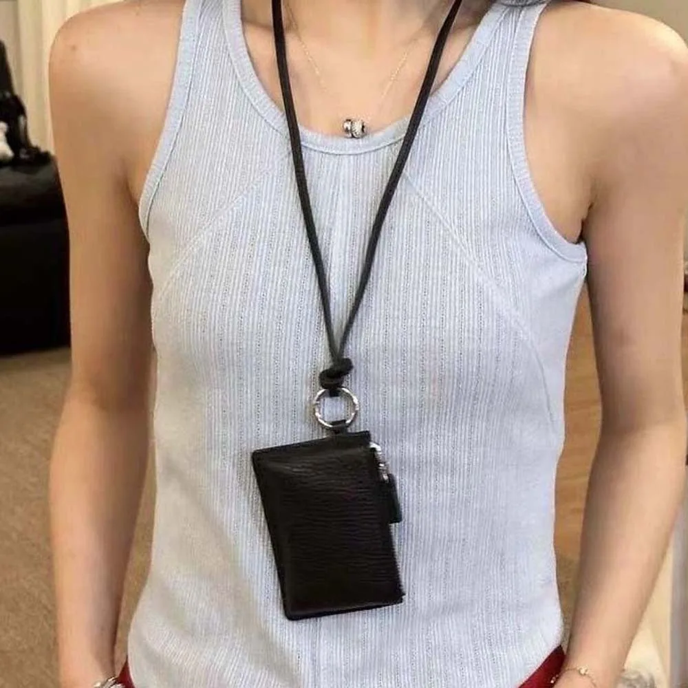 

Square Hanging Neck Coin Purse Casual Zipper Soft PU Wallet Anti-splash Water Solid Color Portable Card Holder Cycling