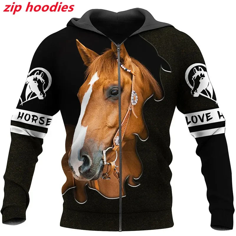 Beautiful horse 3D full print art zipper shirt casual shirt fashion street hip hop Hoodie