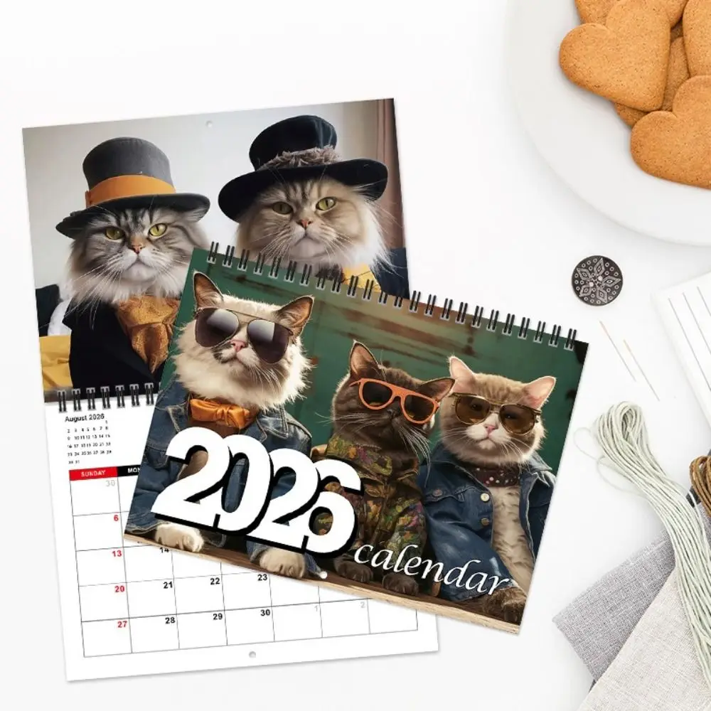 

Two Cats Design 2026 Calendar Hanging Loop Full-Year Planning Cat Calendar Durable Construction Monthly Planner Study Room
