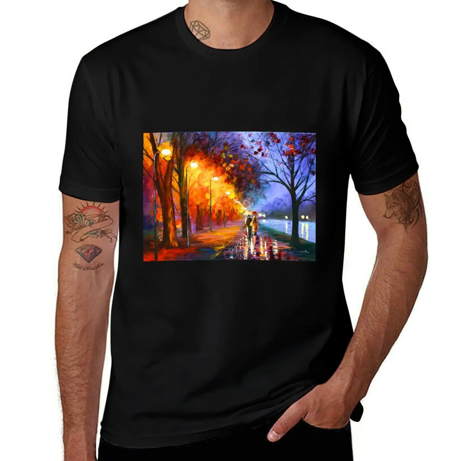 ALLEY BY THE LAKE - Leonid Afremov T-Shirt Regular Fit Plain Tee Shirt T-Shirt