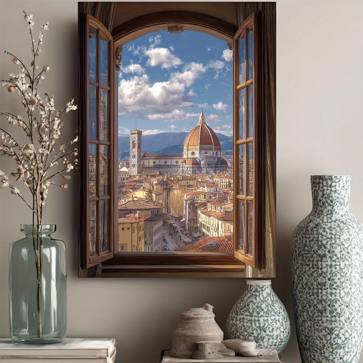 (Sans cadre) 1 pièce, impression sur toile représentant une vue de la cathédrale de Florence (Duomo di Firenze) – décoration murale sur le thème de l’architecture de la Renaissance italienne.