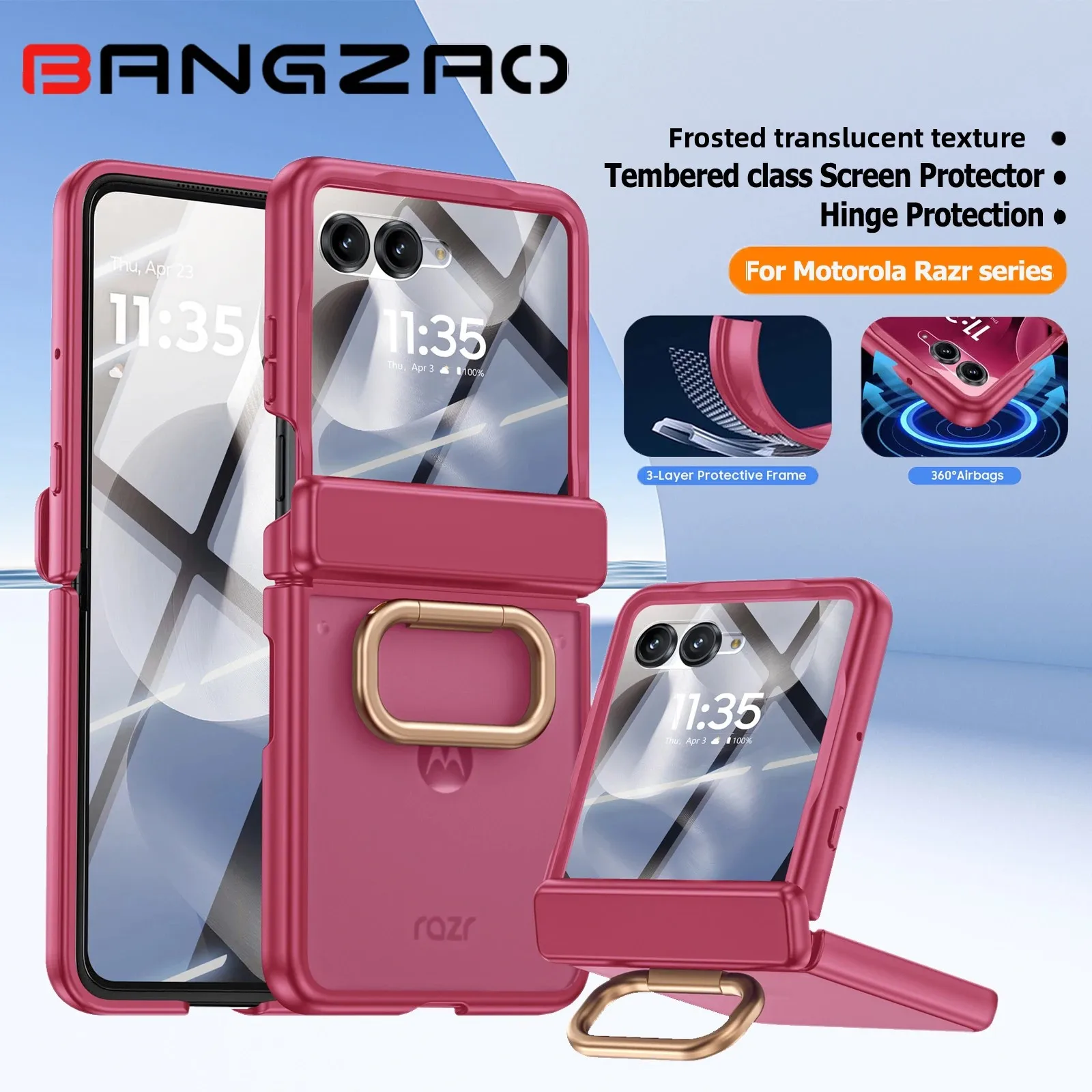 

С кольцевым держателем, защитная пленка для экрана, универсальный мягкий чехол, противоударная беспроводная зарядка для Motorola Razr 2025/2024, розово-красный