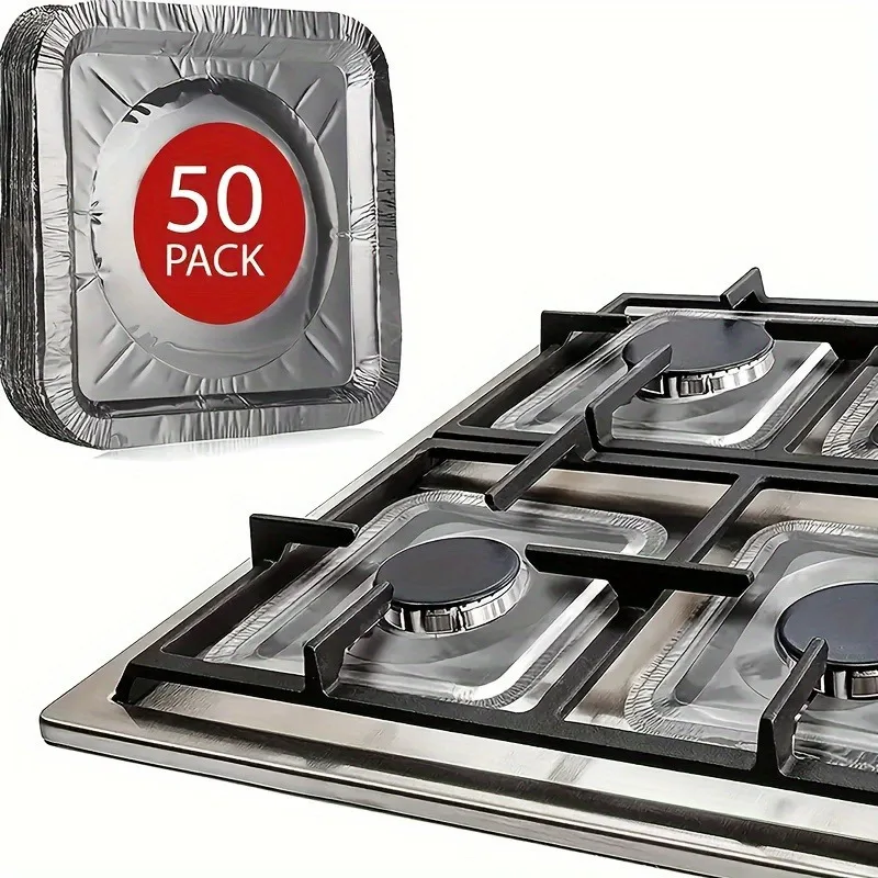 50-Piece Easy-Clean Aluminum Gas Stove Burner Covers - Heat-Resistant, Disposable Protectors For Clean Kitchens