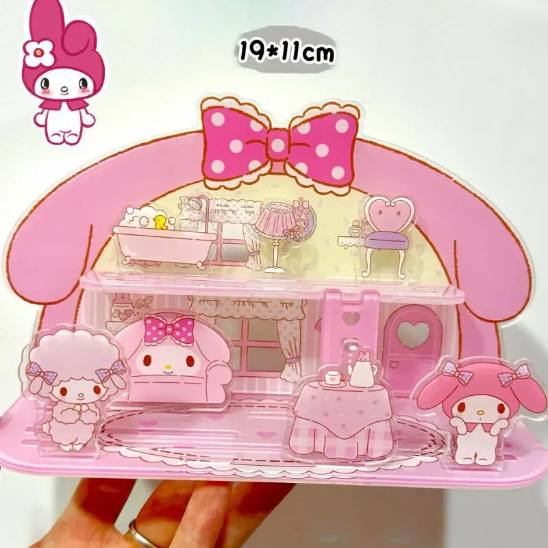 Sanrio My Melody Piano Double Layered Acrylic Standing Card Kuromi Cartoon Diy Handmade Houses Desktop Decoration Children Gifts