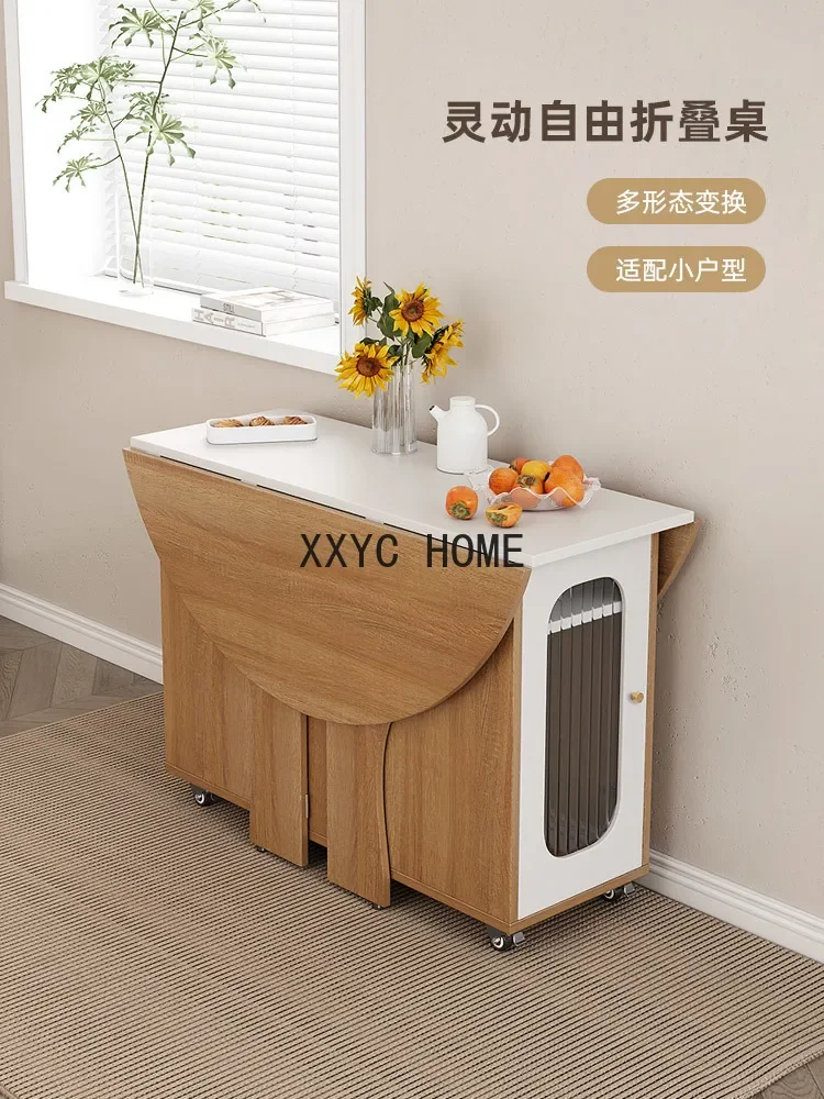 Dining Table Household round Dining Table Simple Multifunctional Mobile Storage Folding Table and Chair Combination