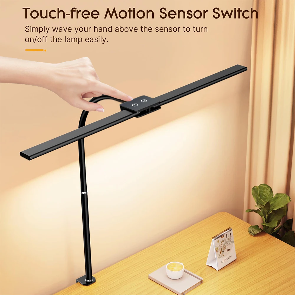 LED Desk Lamp for Home Office Double Head 24W with Clamp Architect Light 5 Lighting Brightness Flexible Gooseneck Table Reading