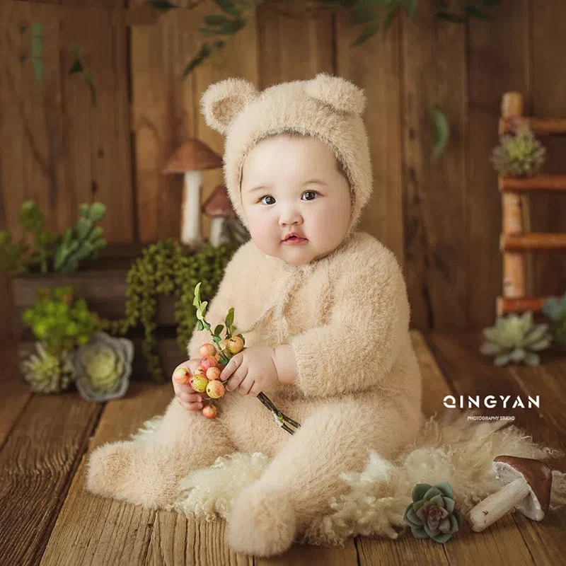 Studio Knitted Style Children's Clothing New Full Moon Hundred Day Baby Photography Clothing Baby Photography Bear Combo Set