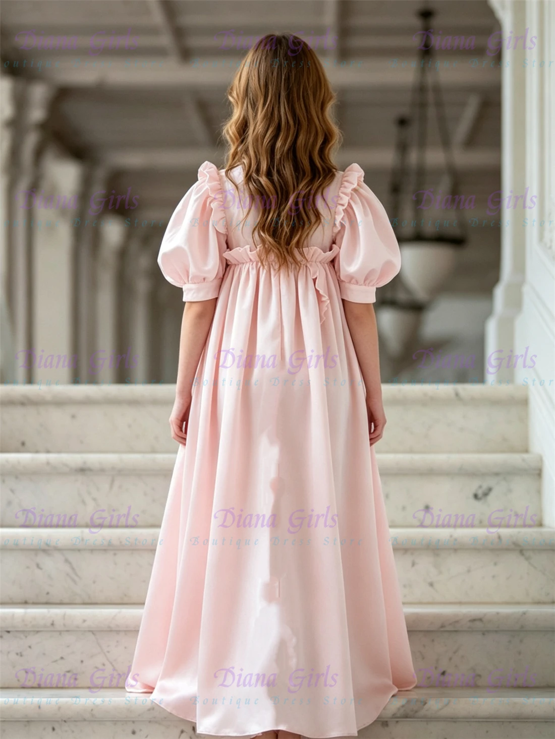 Hochwertiges Neues Liebliches Rosa Satin Flauschiges A-Linien Blumenmädchenkleid für Kinder Hochzeit Geburtstag Party Ball Abendkleider Anpassbar – Detail 2