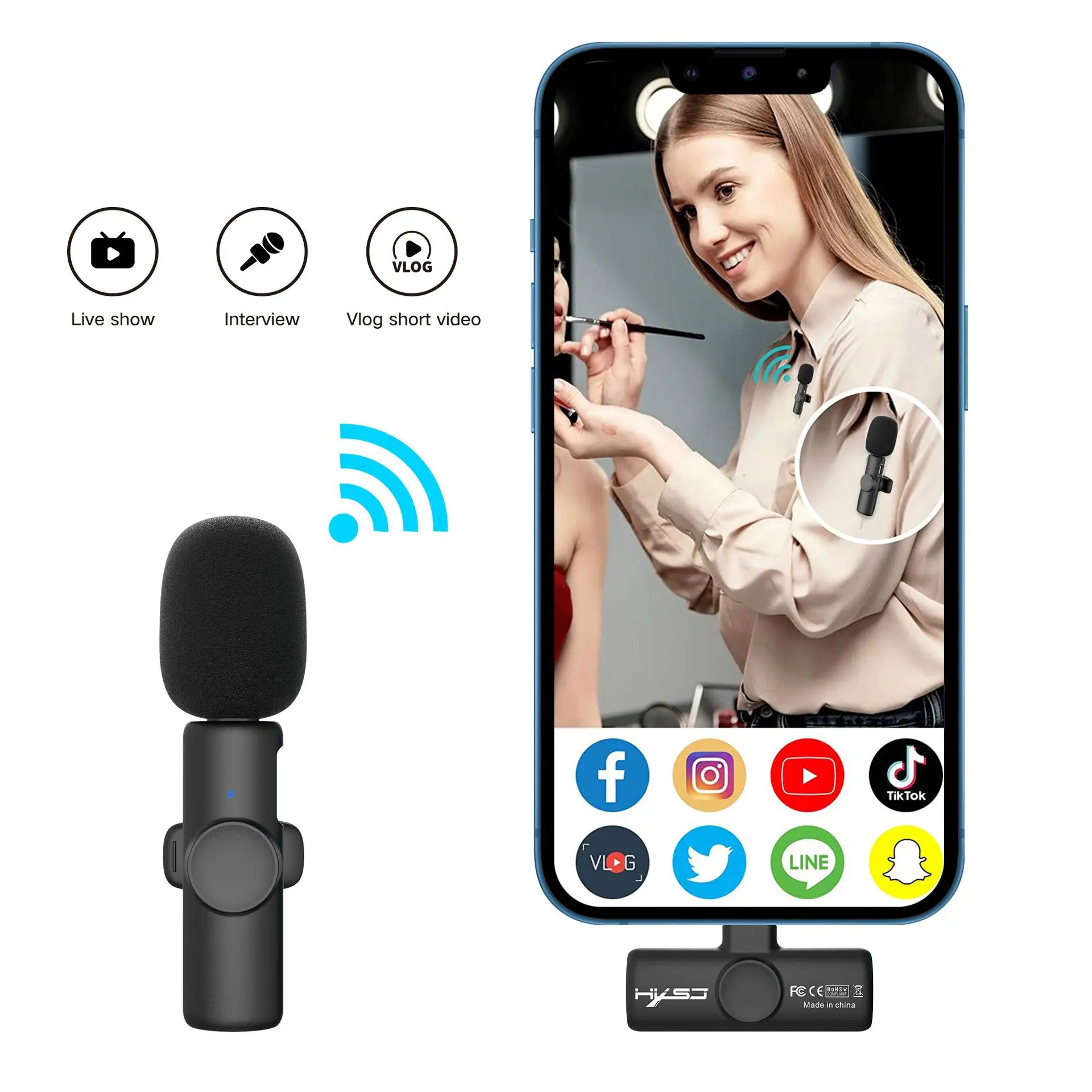 Salange Professional Wireless 2.4G Microphone Typc-C for iPhone iPad Android Live Gaming Video Recording Interview Business Mic