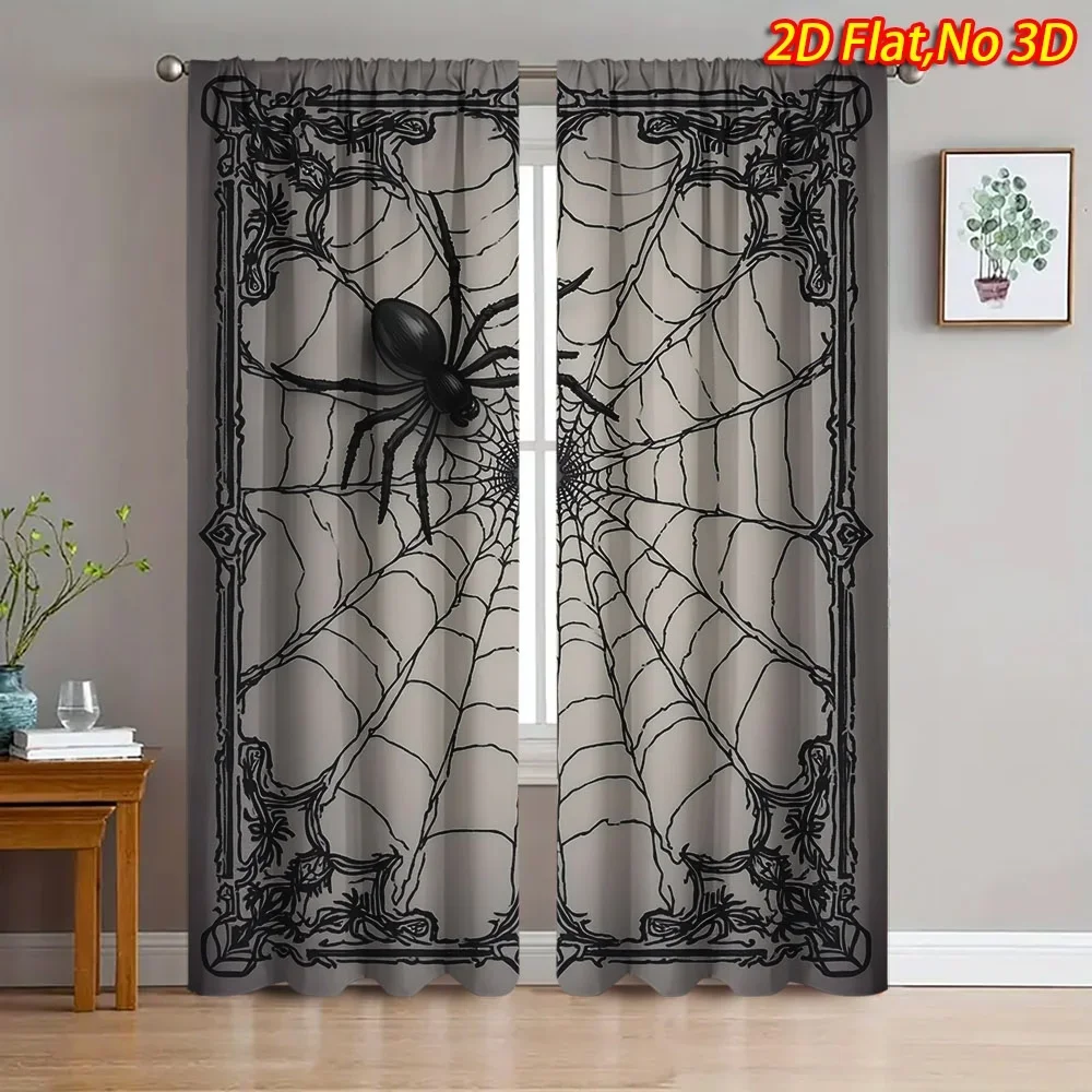 Spooky Halloween Spider Web Curtain sheer window drapes gothic macabre spooky seasonal home decor curtain panel