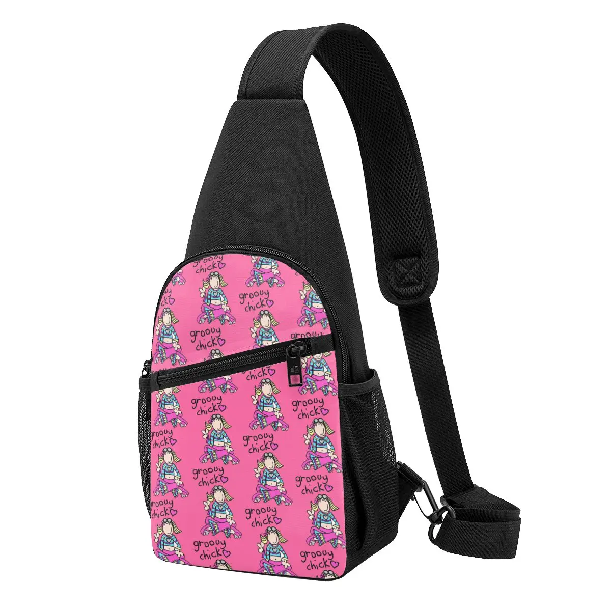 Groovy Chick Girls 2000s Y2K Vintage Chest Bag Men Sling Crossbody Backpack Chest Bag Traveling Hiking Daypack Shoulder Bag