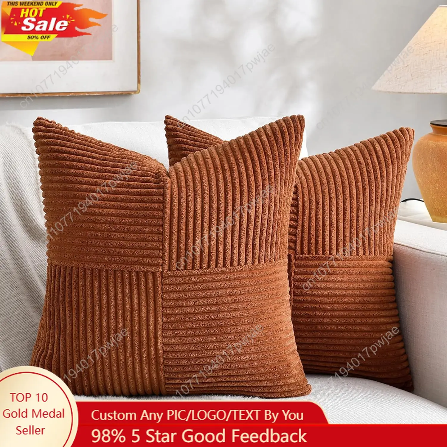 

Fancy Homi 2 Packs Rust Boho Decorative Throw Pillow Covers 18x18 Inch for Couch Bed Sofa, Farmhouse Fall Home Decor, Soft Corss