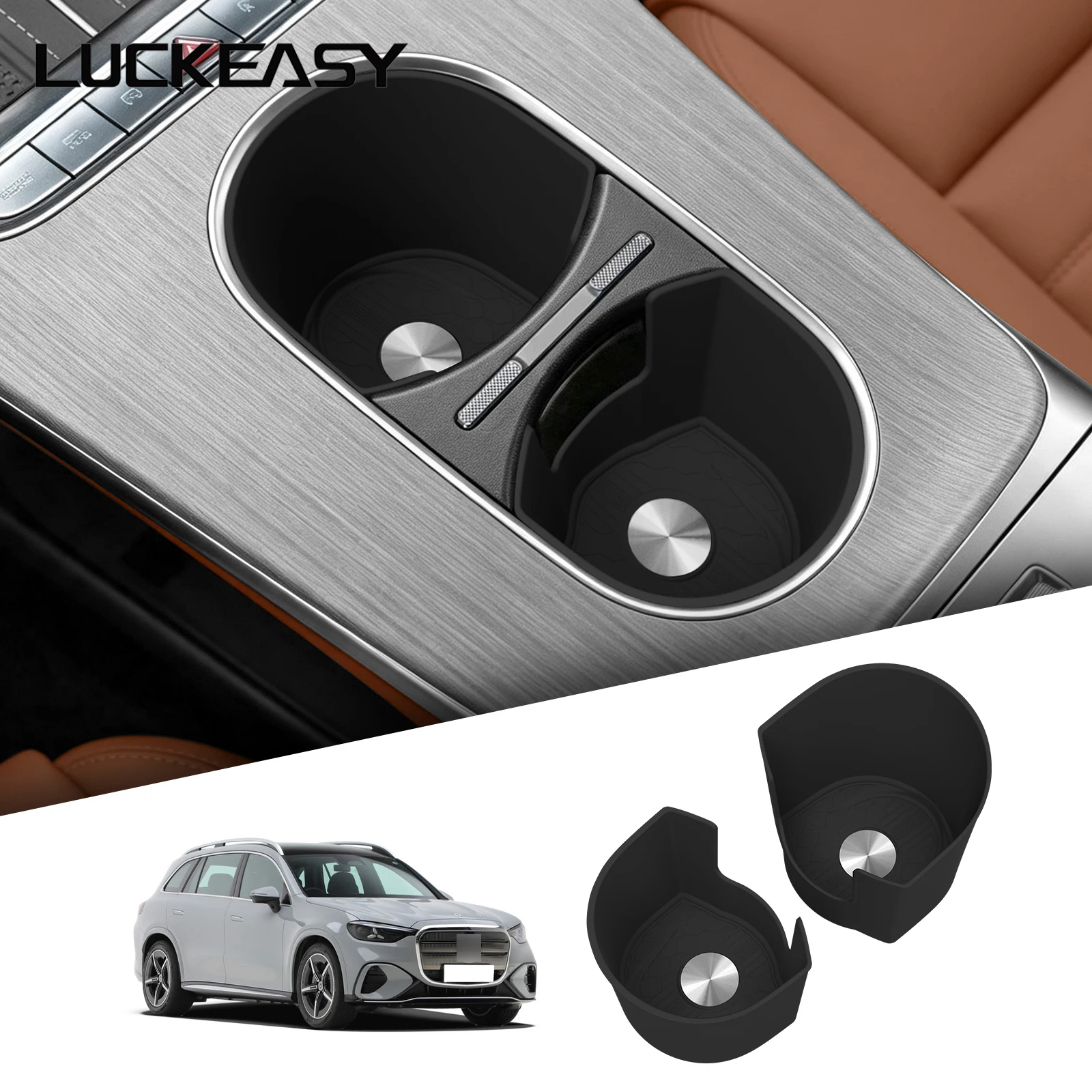 LUCKEASY for Benz GLC EV 2026 Central Console Water Cup Holder Car Accessories Drinks Holder Storage Case Only Fit Left Drive