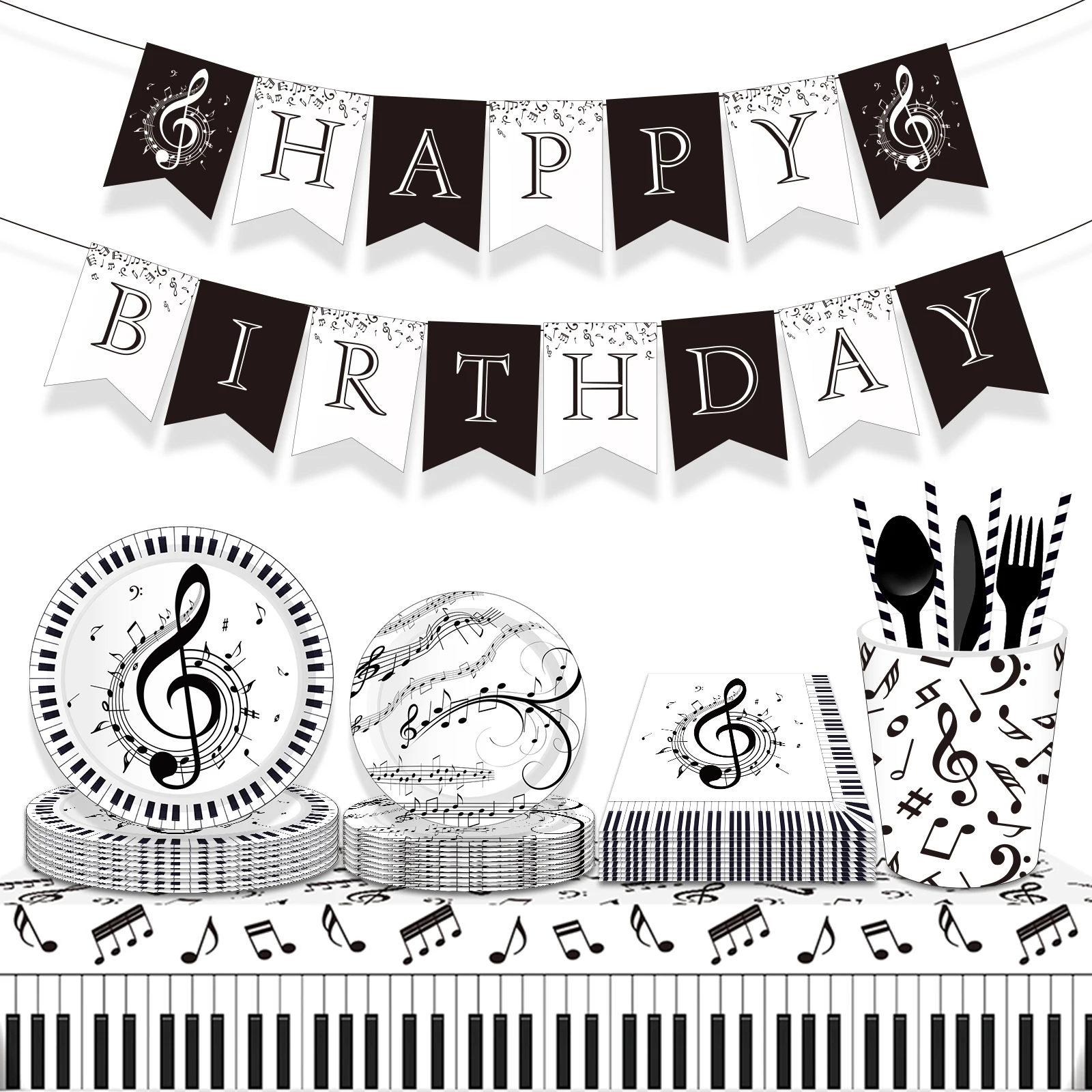 Piano Music Party Disposable Cutlery Sets Musical Note Kids Birthday Tableware Plates Cups Paper Napkins Baby Shower Party Decor