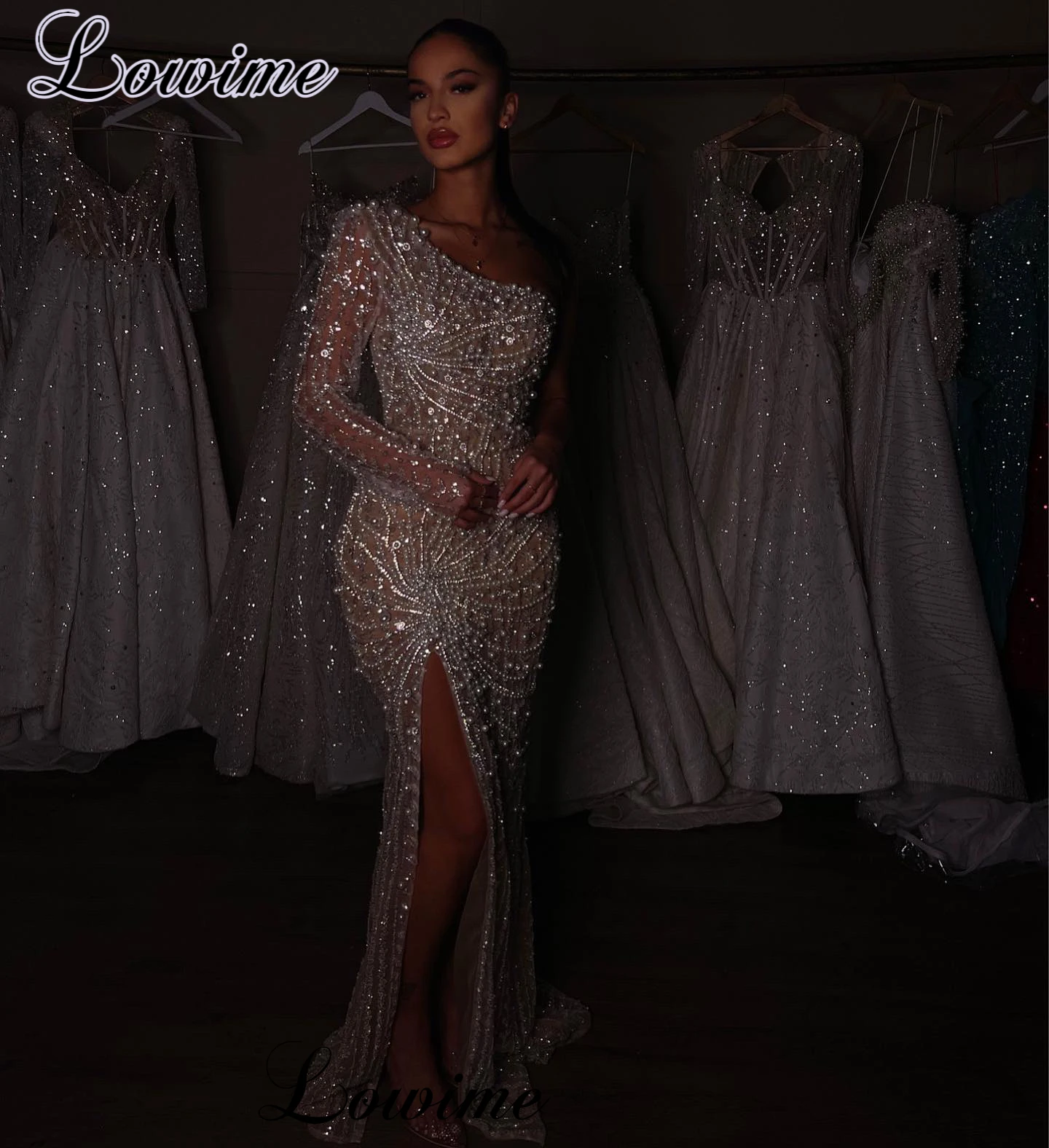 New Fashion Sparkly Prom Dresses Mermaid One Shoulder Sexy Cocktail Dresses Elegant Vestidos Engagement Dresses For Women