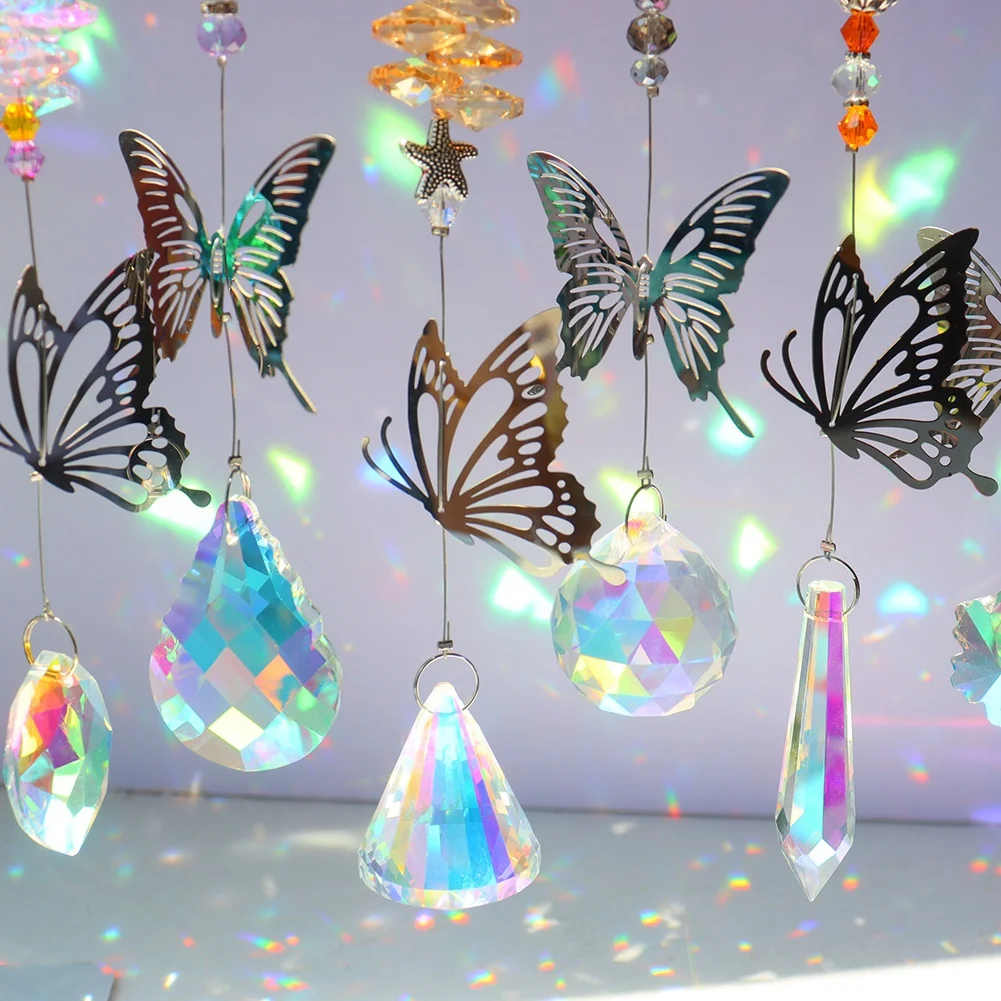 

Crystal Wind Chime Moon Sun Catcher Diamond Prisms Pendant Dream Rainbow Chaser Hanging Drop Home Garden Decor Windchime