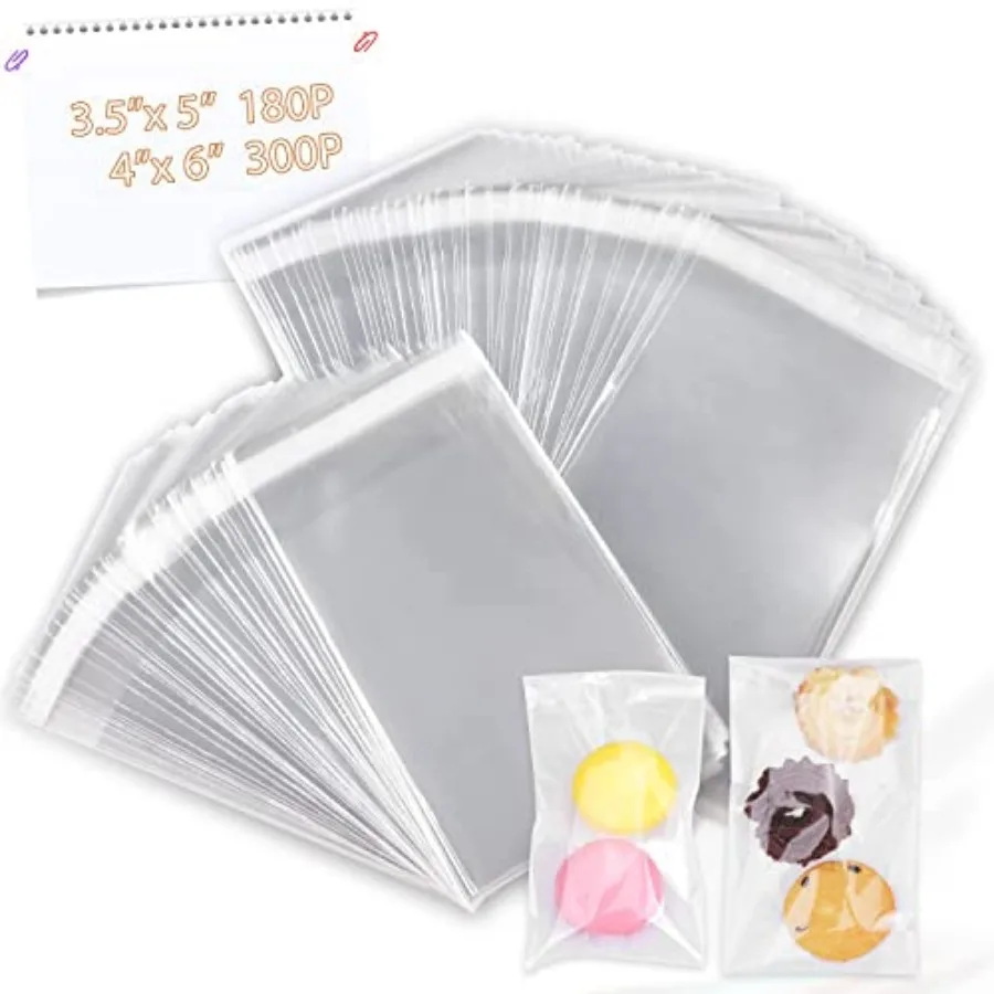 480 PCS Clear Resealable Cellophane Bags 2 Sizes with 80 PCS 3.5×5 Inches, 300 PCSS 4×6 Inches Good for Bakery, Snacks, Candle,