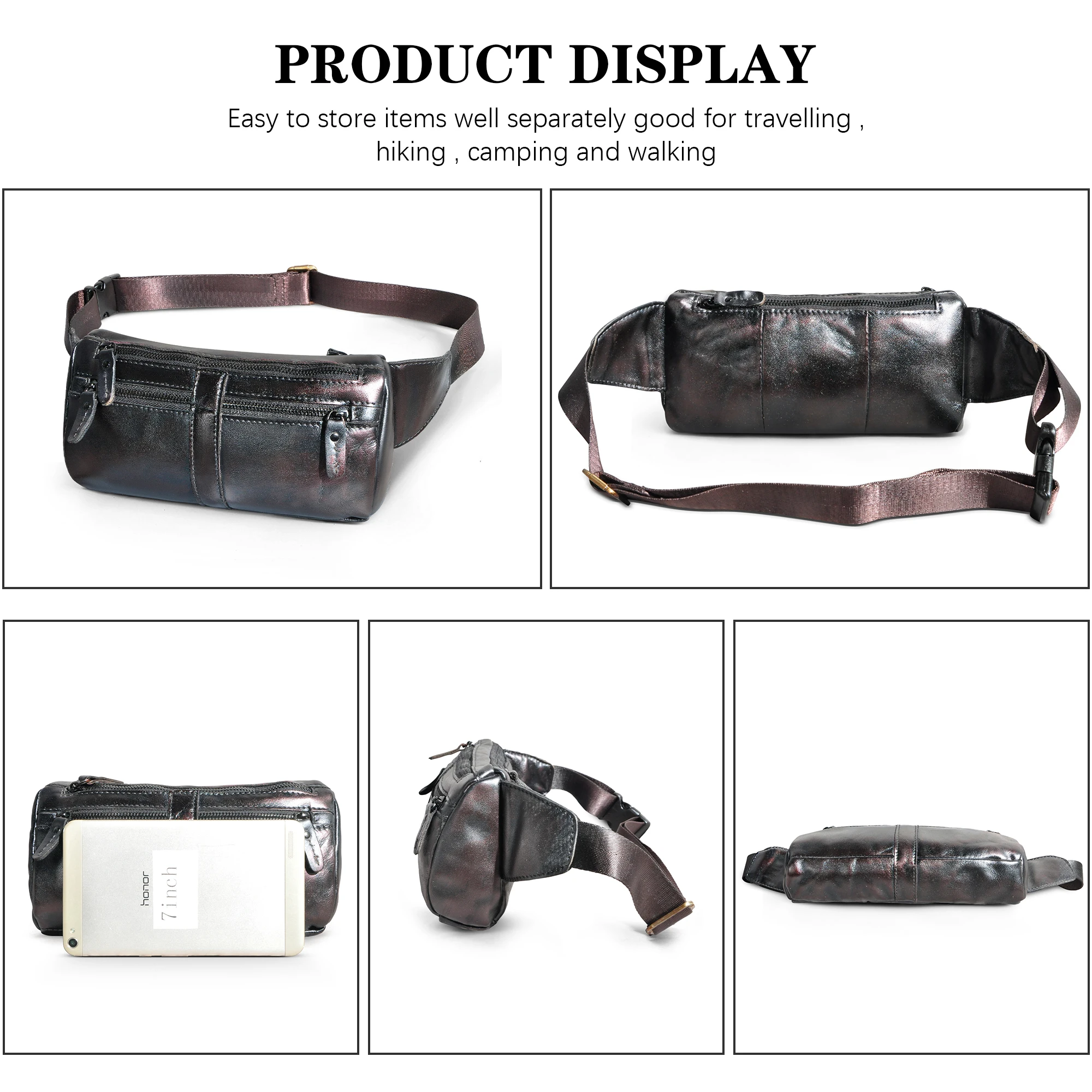 Luxury Natural Leather Coffee Men Fashion Travel Fanny Waist Belt Pack Sling Chest Bag Design Bum Bag 7\